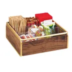 image of Cal-Mil 3707-46 Mid-Century Condiment Organizer, 12"W X 12"D X 4.5"H (1) 9-Compartment Plastic Insert, Walnut With Brass Frame