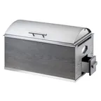 image of Cal-Mil 3828-83 Oak Chafing Dish, 8-Quart, 22x14x13.5", Steel Hinged Lid, Gray, Windguard & Drawer
