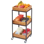 image of Cal-Mil 3921-84 Sierra Merchandiser Cart, 14-3/4"W x 14-3/4"D x 35"H, 3-Tier, Rustic Pine, Metal Frame, Bronze Finish