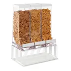 image of Cal-Mil 4108-15 Cereal Dispenser, 3×9 L Bins, 17x10x24 in, White, Plastic/Steel Base, BPA-Free
