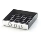 image of Cal-Mil 632-1 Engraved Coffee Drip Tray - Square 4" x 4", Black with Silver Trim, 5" Under Size