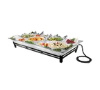 image of Cal-Mil IP202-13 Ice Display, 48" W x 24" D x 8" H Black Steel Stand with PETG Ice Pan, 500 lb, LED