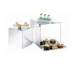 image of Cal-Mil MC700 Mirror Riser Set, 3 Square Acrylic Risers 8"-12", Mirrored Finish, Plastic Base- 3/Set