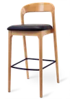 image of JustChair W11730 Wooden Bar Stool with Contour Back, Padded Seat, German Beech, Leg Rest, Quickship