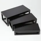 image of American Metalcraft AWRRP 3-Piece Black Wood Rectangular Riser Set – Sizes 16"L, 14.5"L, 13"L