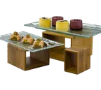 image of American Metalcraft BAMRD2 Natural Bamboo Wood Riser Set - 3 Risers: 5"x2½", 7"x4¾", 9"x6⅜"