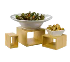 image of American Metalcraft BAMRN1 Natural Bamboo Display Riser Set, Square - 3/Set