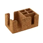 image of American Metalcraft BARCK5 Countertop Condiment Organizer, 6-Section Cork Coffee Caddy, Brown, 4½" H