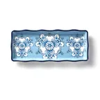 image of American Metalcraft BLUP14 14" L x 5-5/8" W x 1.25" H Rectangular Melamine Platter, Isabella Blue & White