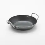 image of American Metalcraft BSPP8 Paella Pan, 30 oz 9.5″ Diameter Round Black Steel, Induction Ready