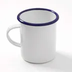 image of American Metalcraft EWM16 Metal Mug, 16 oz, 3.6" D x 4" H, Steel, White/Blue Rim – Hand Wash
