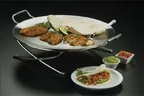 image of American Metalcraft GSSS20 Display Riser, 17" Round Stainless Steel, Silver X‑Leg Base, 4¼" H, Griddle Stand