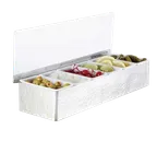 image of American Metalcraft HMCD5 5‑Compartment Condiment Bar, 14‑3/4" L x 5‑3/4" W x 3‑1/2" H, Stainless Steel Hammered, Silver