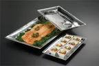 image of American Metalcraft HMRT1322 Rectangular Serving Tray, 22" L x 13" W x 1.5" H, Stainless Steel, Hammered, Pro‑Grade