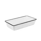 image of American Metalcraft MRW815 Rectangular Bowl, 4 Qt (144 oz) 15" L x 8" W x 3¼" H, White with Black Rim, Melamine