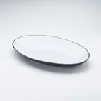 image of American Metalcraft NP18 Plastic Serving Platter - Oval 18" L x 12" W Melamine, Two-Tone Black/White Dinnerware