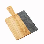 image of American Metalcraft OWBB15 Serving Board, 10" L x 9" W x ½" H with Handle, Olive Wood/Black Marble, Hand Wash Only