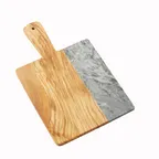 image of American Metalcraft OWBG15 Serving Peel Board – 10" L x 9" W x ½" H Wood with Gray Marble Inlay, Handle Table Display