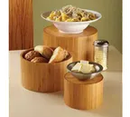 image of American Metalcraft RBRS3 - 3-Piece Round Bamboo Riser Set, Natural, 6"x4", 9"x5", 11"x6", Wood Base