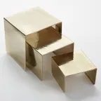 image of American Metalcraft RHG1 3-Piece Square Gold Riser Set, Stainless, 8"Sqx8"H, 7"Sqx6"H, 6"Sqx4"H