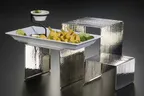image of American Metalcraft RSH1 Square Stainless Steel Riser Set, Silver, 3 Risers – 6"x4", 7"x6", 8"x8"