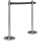 image of American Metalcraft RSRTBK Portable 15"x40" Stainless Post, Single 7‑Ft Black Nylon Retract Belt - Set