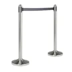 image of American Metalcraft RSRTGY Portable Stanchion 15" Base x 40" Brushed Steel Post 7ft Gray Nylon Belt 84" - Set