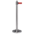 image of American Metalcraft RSRTRVSRDC1 Stanchion Post, 40" H, Brushed Steel, Base, 84" Rednylon Tape