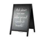 image of American Metalcraft SBDBL85 A-Frame Sign, 21.5" L x 2.25" W x 33.5" H, Black Chalkboard, Wood Frame