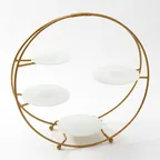 image of American Metalcraft SRG4 4-Tier Stand, Gold, Round, 21" H x 6.5" W, Includes 6" & 7.25" Glass Plates, Carry Handle