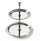 image of American Metalcraft STS2 2-Tier Round Display Stand, 7" Dia x 7.75" H, Steel Silver, 8" H Use
