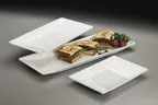 image of American Metalcraft TRPZ12 Serving Platter, 12.5" L x 8.25" W x 1.5" H Trapezoid, White Melamine, Rim, Break‑Resistant