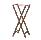 image of American Metalcraft WTSM38 Tray Stand – 18" Wide x 38" High, Mahogany Wood, Brown Frame, Black Nylon Folding Straps