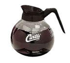 image of Curtis 70280000306 Coffee Decanter, 64 oz (2 qt) Glass, Black Handle, White Imprint, Impact‑Resistant