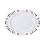 image of Steelite 62581FP818 Oval Platter, 9" x 6.75" x 0.875", Double Line Maroon Porcelain - 1 Dozen