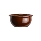 image of Steelite 6932E471 Onion Soup Crock, 12 oz, 5-1/8" L x 4-1/2" W, Caramel Porcelain, Handle - 1 Dozen