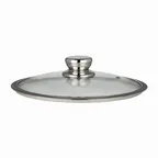 image of Steelite 7347MW123 - 11‑12 Inch Round Flat Stainless Steel Lid with Handle, 11.0" x 2.5" - 1 Dozen