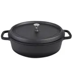 image of Steelite AP352911 Oval Roasting Pan 8 Qt 18.25"x12"x7" (5") Matte Black SS Knob Cover - 4/Case