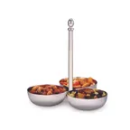 image of Steelite DW3913 Condiment Caddy Server, 3 Comp 6.5"W x 6.5"D x 6.5"H, 18/10 Stainless - 6/Case