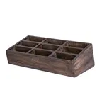 image of Steelite DWFBWDS91AG Angled Condiment Caddy, 9‑Section Gray Wood Organizer, 12.75" x 6.5" x 4"