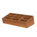 image of Steelite DWFBWDS91T Angled Condiment Caddy, 9‑Section, Natural Teak Wood, 12.75" x 6.5" x 4"