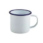 image of Steelite GW50008 Enamel Mug, 12.5 oz, 4.5" x 3.5" x 3.25", Steel, Blue Rim, Dishwasher Safe - 1 Dozen
