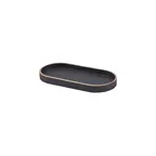 image of Steelite GWWVTV23BK - Oval Wood Veneer Serving Tray, 9" x 4" Black Wood, - 6/Case