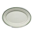 image of Steelite HL1551 Rolled Edge Oval Platter, 11.75" x 8.0", Green Band China, Dishwasher Safe - 1 Dozen