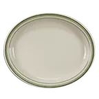 image of Steelite HL2591 - Narrow Rim Oval Platter 9.75" x 8" Green Band, China, Dish/Oven Safe - 24/Case