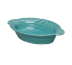 image of Steelite HL587107 - Oval Baker Bowl 13 oz 9" x 5.6" x 2" Turquoise Handles Oven Safe 425° - 4/Case