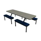 image of Plymold INBE24096VE Contour Table Unit, 24x96 Laminate Vinyl Edge Top, 4 Backless Benches, Onyx Steel Frame