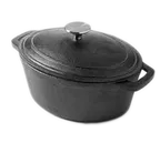 image of American Metalcraft CIPO3 3-Quart Oval Cast Iron Dish With Handles & Lid, 10.6"L x 8.1"W x 4.5"H
