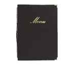 image of American Metalcraft MCCRLSBL Menu Cover - 10" x 13" Black Leather, Gold Lettering, Spine, Plastic Inserts