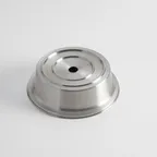 image of American Metalcraft PC0825S Cloche, Steel, Fits 8‑1⁄16"‑8‑1⁄4" Plates, Finger‑hole & Stand, 8‑9" Dia